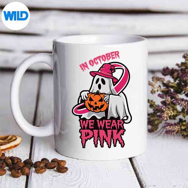 GhostWitchInOctoberWeWearPinkBreastCancerAwarenessmug