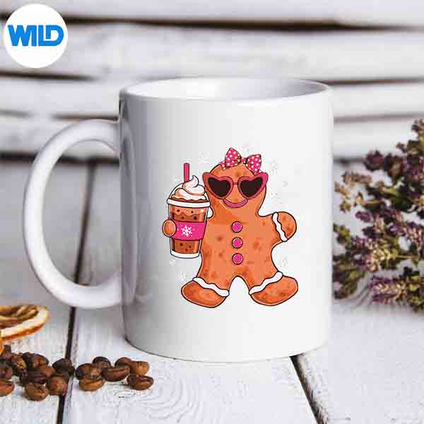 Gingerbread Drinking Hot Chocolate Merry Christmas Girls Cut File