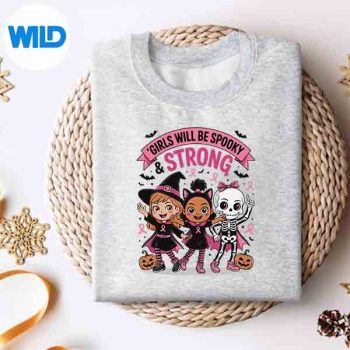 GirlWillBeStrongHalloweenBreastCancerAwarenesssweater