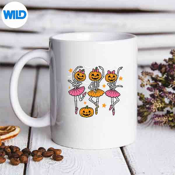 GirlsHalloweenBalletSkeletonPumpkinGirlsSkeletonmug