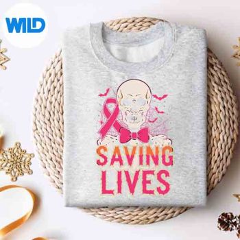 HalloweenCancerAwarenessInOctoberWeWearPinkSkeletonsweater
