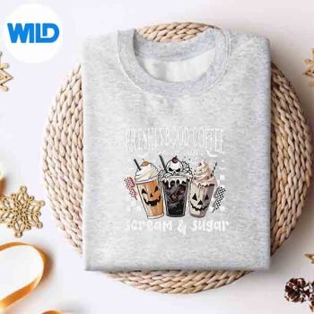 HalloweenFreshlyBoodCoffeeServedWithScreamAndSugarsweater 1