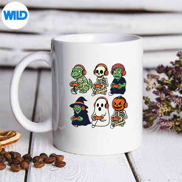 HalloweenGamerDinosaurSkeletonGhostWitchmug
