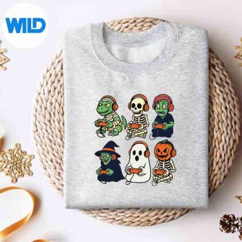 HalloweenGamerDinosaurSkeletonGhostWitchsweater