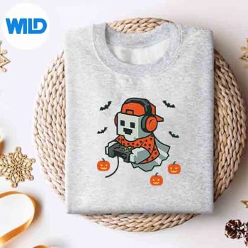 HalloweenGhostGamerSpookyPixelatedGhostWithControllersweater