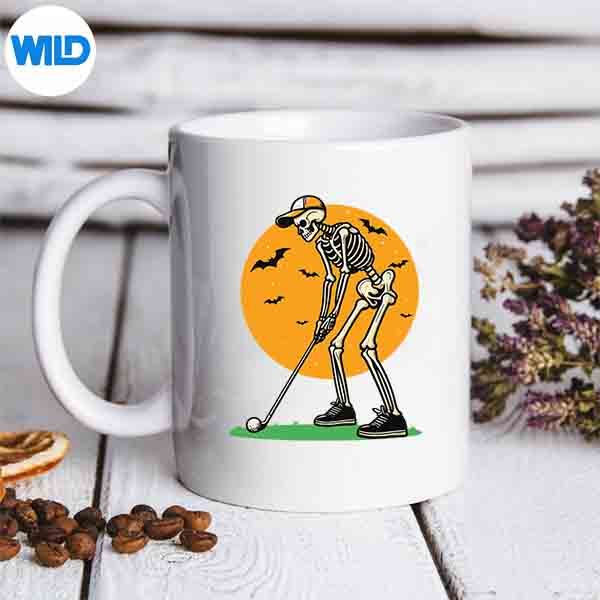 Halloween Golf Skeleton Golfer Halloween Golfing Silhouette SVG PNG