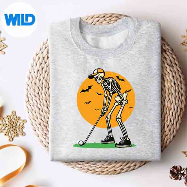 Alternative view of Halloween Golf Skeleton Golfer Halloween Golfing Silhouette SVG PNG