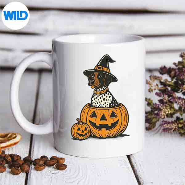HalloweenShorthairedPointerDogInPumpkinsSpookyVibesmug