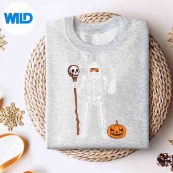 HalloweenSkeletonBigfootRockPumpkinSkullsweater