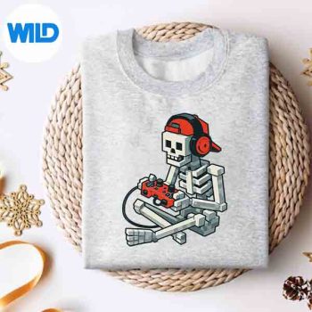 HalloweenSkeletonGamerPixelVideoGamingsweater