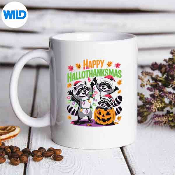 Happy Hallothanksmas Raccoon Halloween Merry Christmas Digital Design 6 HappyHallothanksmasRaccoonHalloweenMerryChristmasmug