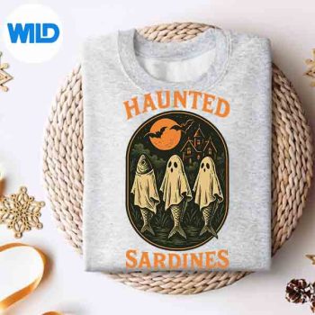 HauntedSardinesHalloweenFishSkeletonGhostRetroFishingsweater
