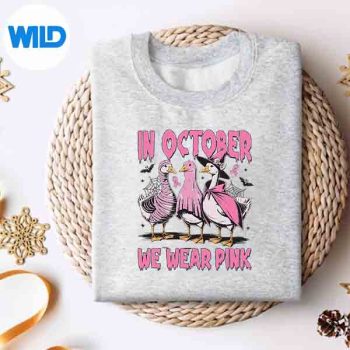 InOctoberWeWearPinkBreastCancerGoosePinkRibbonsweater