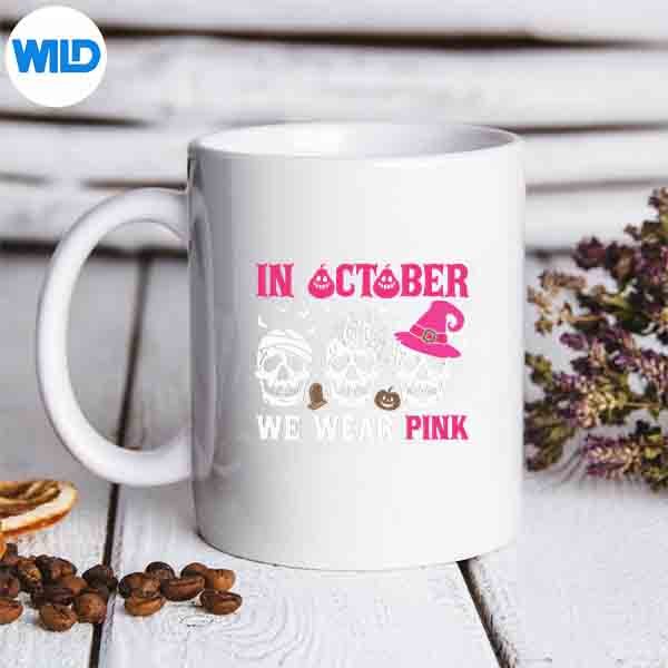 InOctoberWeWearPinkBreastCancerSkeletonSkullmug