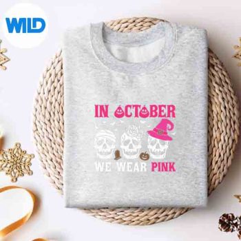 InOctoberWeWearPinkBreastCancerSkeletonSkullsweater