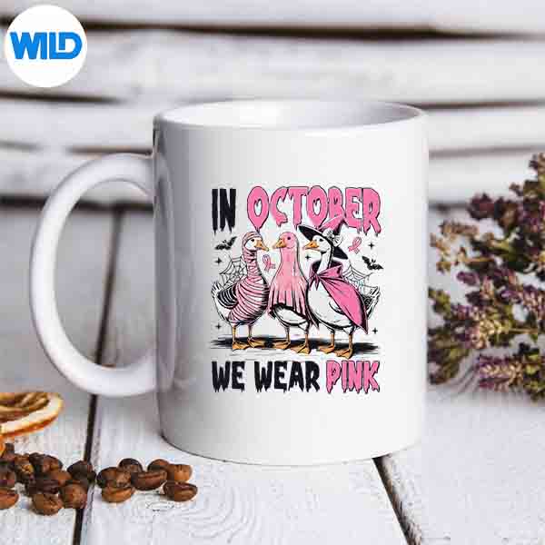 InOctoberWeWearPinkGooseBreastCancerAwarenessRibbonmug