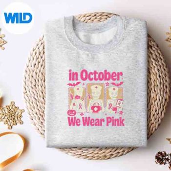 In October We Wear Pink Halloween Skeleton Breast Cancer Vector Design 4 InOctoberWeWearPinkHalloweenSkeletonBreastCancersweater
