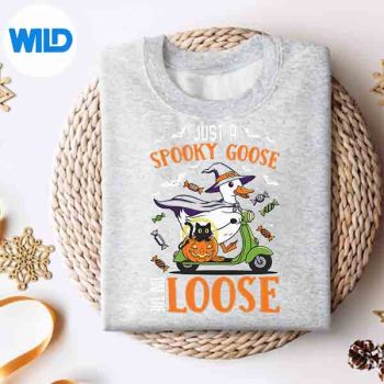 JustASpookyGooseOnTheLooseWitchSillyGooseHalloweensweater