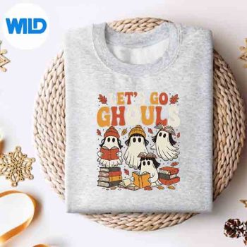 LetsGoGhoulsCozyGirlyGhostsHalloweenFallBookLoverssweater