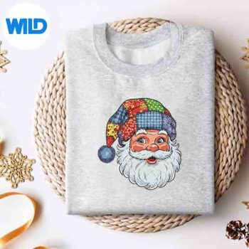 MerryChristmasPatchworkSantaClausFaceXmasHolidaysweater
