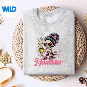 MomsterSkeletonWomanCoffeeHalloweenMomMamasweater