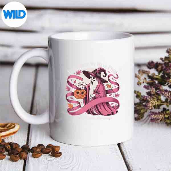 Pink Ghost Witch Halloween In October We Wear Pink Vector Design 7 PinkGhostWitchHalloweenInOctoberWeWearPinkmug