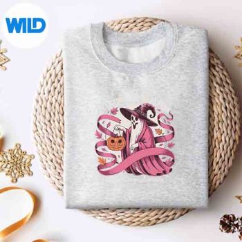 PinkGhostWitchHalloweenInOctoberWeWearPinksweater