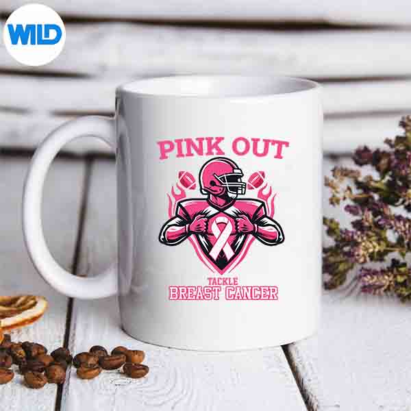 PinkOutTackleBreastCancerAwarenessAmericanFootballmug