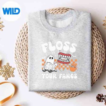 RetroCuteFlossYourFangsDentalHalloweenGhostsweater