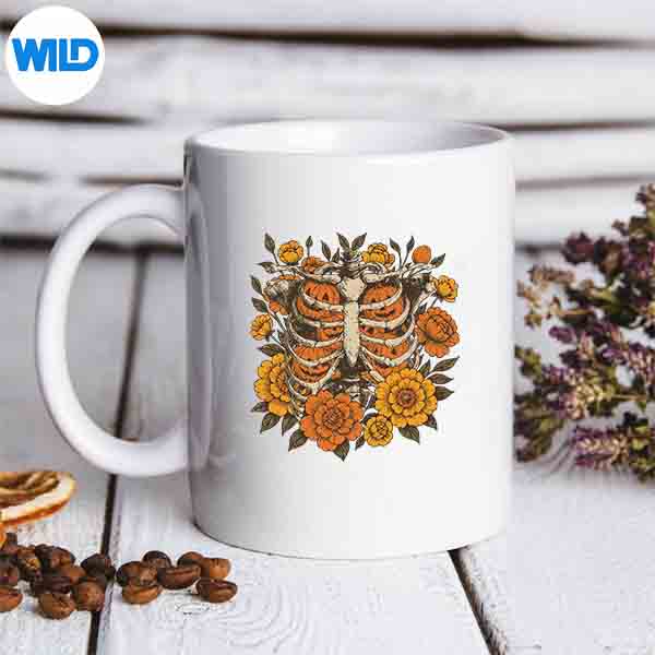 Retro Halloween Ribcage Pumpkins Skeleton Spooky Season Vector Design 6 RetroHalloweenRibcagePumpkinsSkeletonSpookySeasonmug