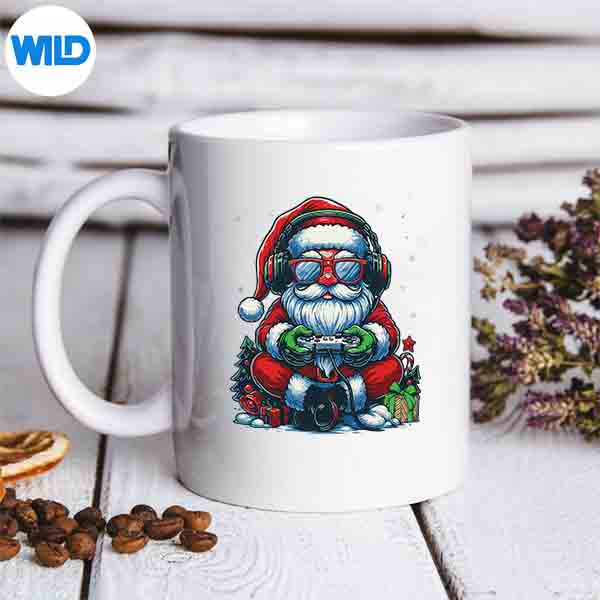 Santa Playing Video Game Gamer Merry Christmas Pajamas Silhouette SVG PNG Cut File