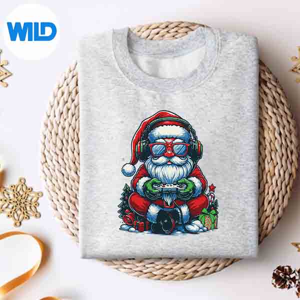 Alternative view of Santa Playing Video Game Gamer Merry Christmas Pajamas Silhouette SVG PNG Cut File