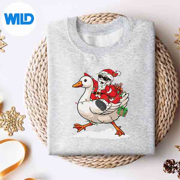 Alternative view of Santa Riding Goose Merry Christmas Pajamas Xmas Digital Design