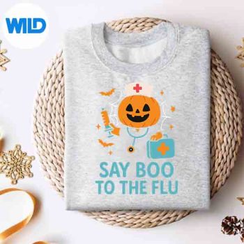 SayBooToTheFluNurseHalloweenVaccinePumpkinCrewsweater
