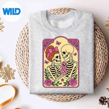 SkeletonHuggingSkeletonHalloweenBreastCancerAwarenesssweater