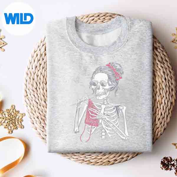Alternative view of Skeleton Messy Bun Crochet Knitting Lovers Spooky Halloween SVG PNG Download