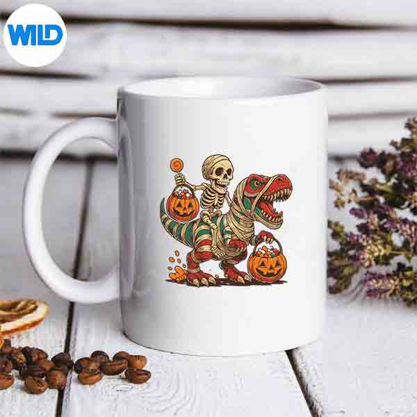 Skeleton Riding Mummy Dinosaur T Rex Halloween Pumpkin SVG PNG Download 7
