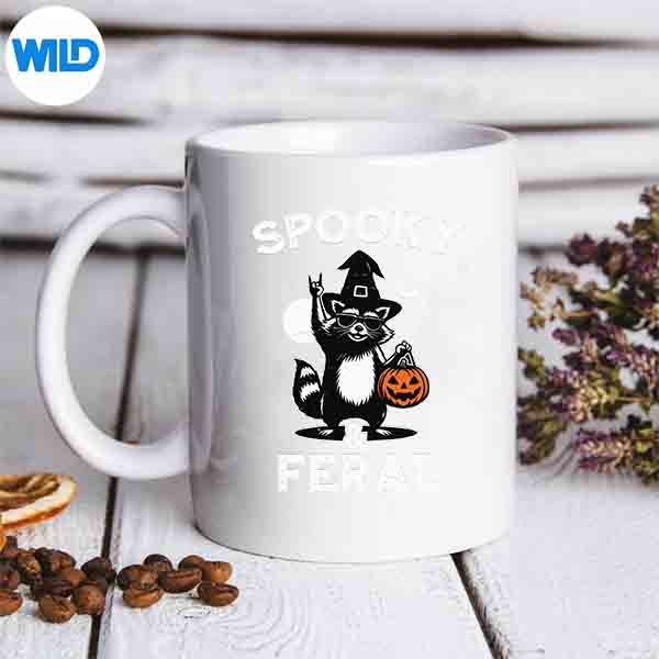 SpookyAndFeralHalloweenRaccoonmug