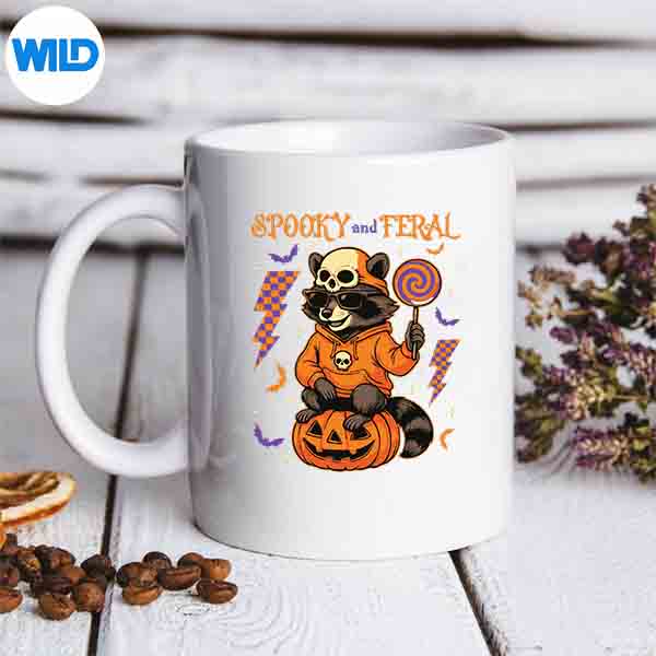 SpookyAndFeralRaccoonPumpkinHappyHalloweenCostumeDaymug