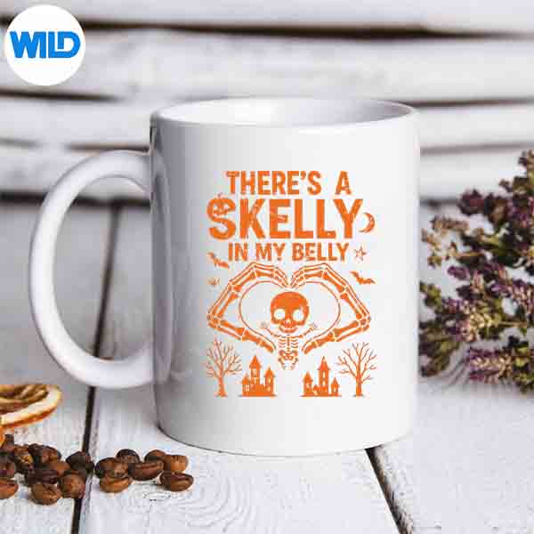 TheresSkellyInMyBellyPregnantSkeletonHalloweenmug