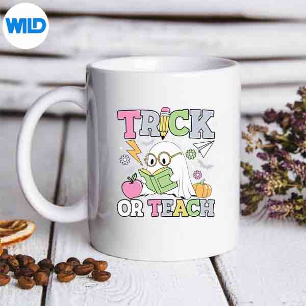 Trick Or Teach Retro Halloween Teacher Reading Ghost Silhouette SVG PNG Cut File 7 TrickOrTeachRetroHalloweenTeacherReadingGhostmug
