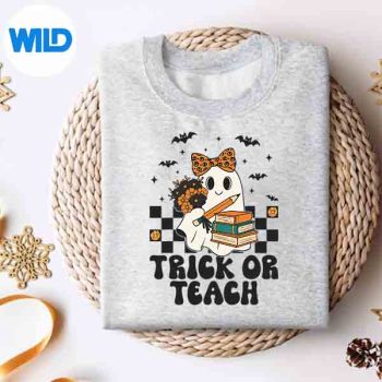 TrickOrTeachTeacherHalloweenRetroGhostsweater