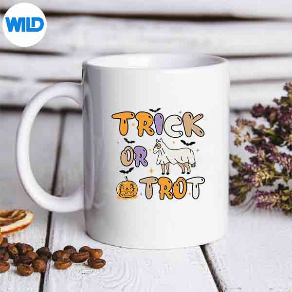 TrickOrTrotHalloweenPumpkinGhostHorsemug