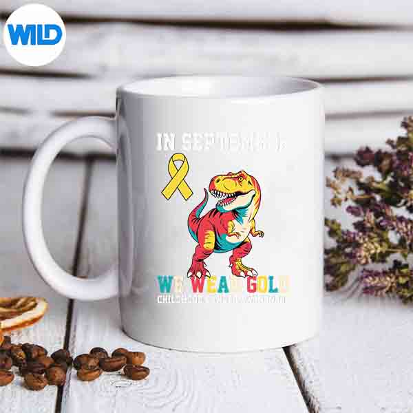 Vintage Dinosaur We Wear Gold Childhood Cancer Awareness Vector Design 6 VintageDinosaurWeWearGoldChildhoodCancerAwarenessmug