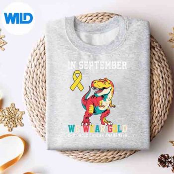 VintageDinosaurWeWearGoldChildhoodCancerAwarenesssweater