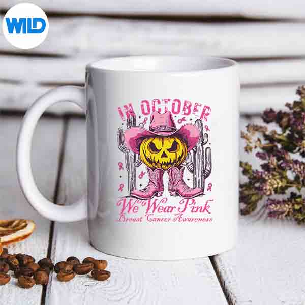 WeWearPinkInOctoberCowgirlPumpkinBreastCancermug