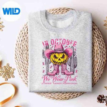 WeWearPinkInOctoberCowgirlPumpkinBreastCancersweater