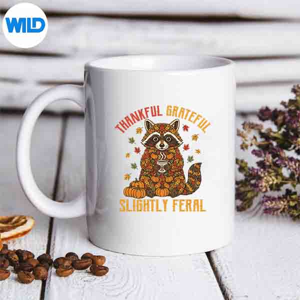AutumnThankfulGratefulSlightlyFeralRaccoonFallmug