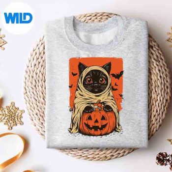 BlackCatHalloweenPumpkinVintagesweater