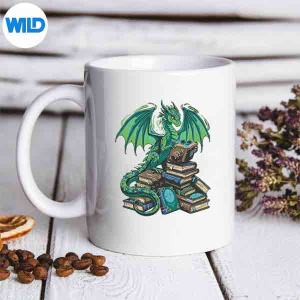 Book Dragon Reading Fantasy Vintage Silhouette SVG PNG Cut File 6 BookDragonReadingFantasyVintagemug